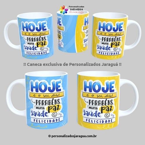 CANECA ANIVERSÁRIO PAZ E SAÚDE AZUL 325 ml