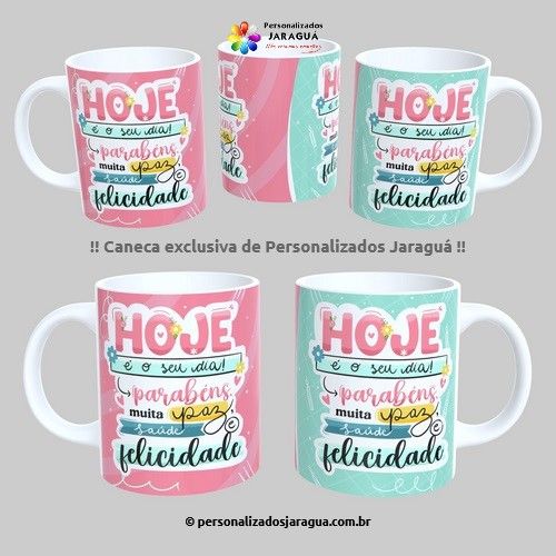 CANECA ANIVERSÁRIO PAZ E SAÚDE ROSA 325 ml